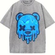 Drippy Blue Bear Two Piece Set Vintage Washed T-Shirt in Gray