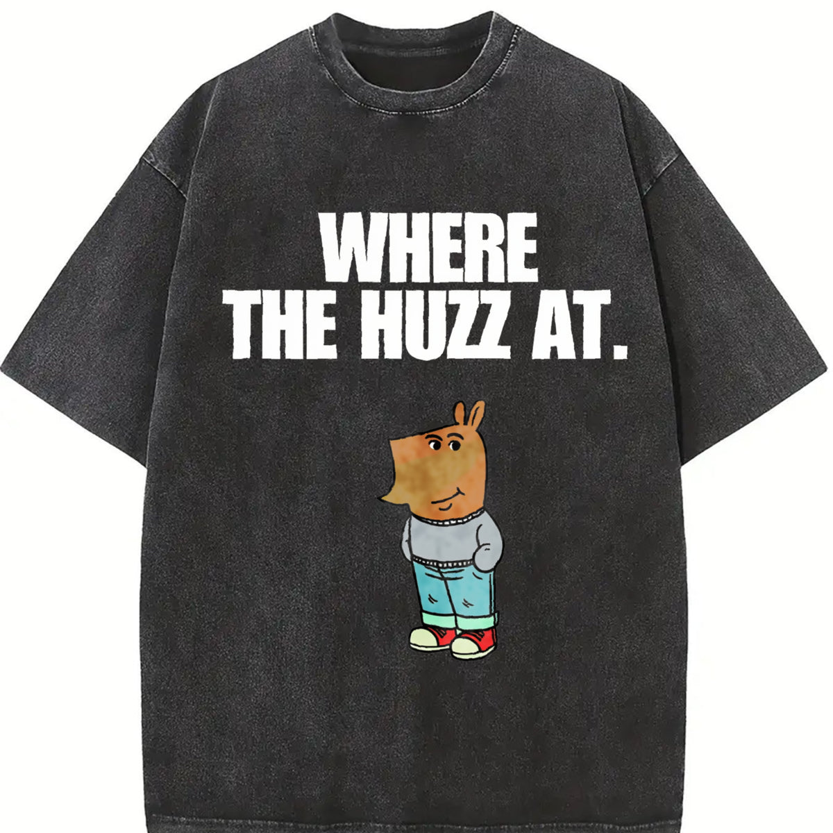 Chill Guy Where the Huzz At Vintage Washed T-Shirt in Black