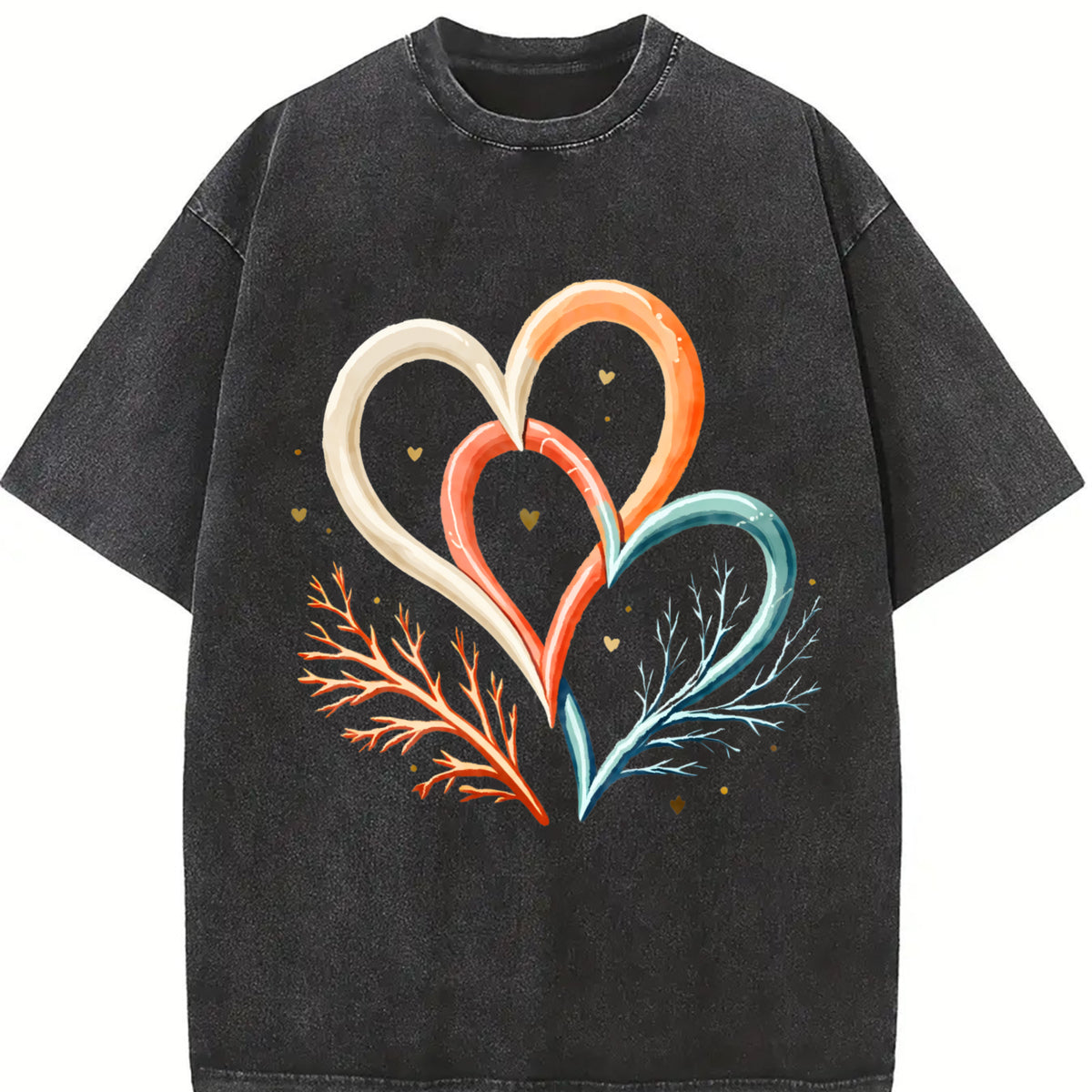 Interlocking Hearts Vintage Washed T-Shirt in Black