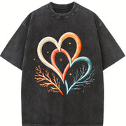 Interlocking Hearts Vintage Washed T-Shirt in Black