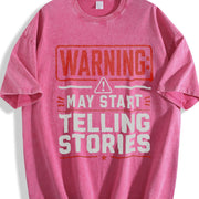 Warning May Start Telling Stories Vintage Washed T-Shirt in Red
