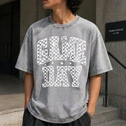 Checkered Game Day Vintage Washed T-Shirt in Gray