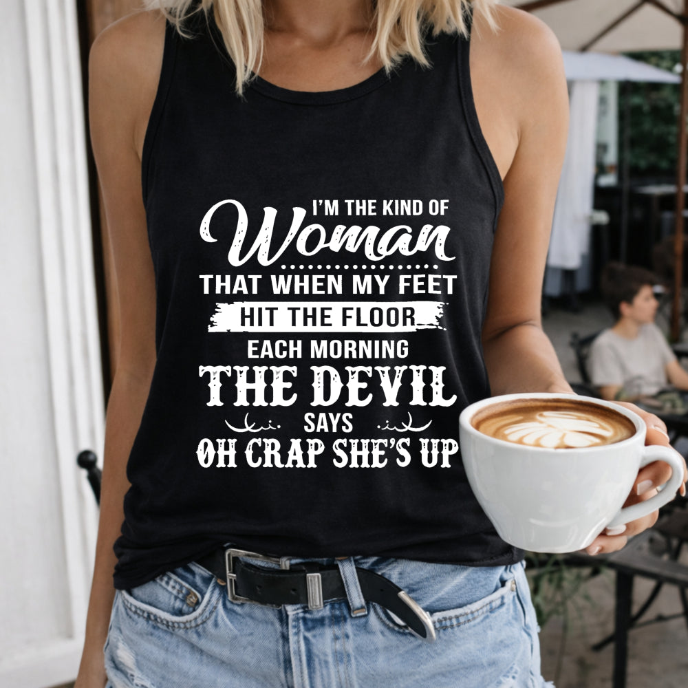 I M THE KIND OF Woman Letters Vest Women's Color Cotton Tank Top in Black