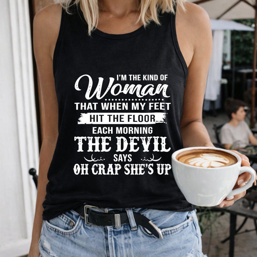 I M THE KIND OF Woman Letters Vest Women's Color Cotton Tank Top in Black