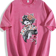 Laundered Retro Batik with Anti-dye Vintage Washed T-Shirt in Red