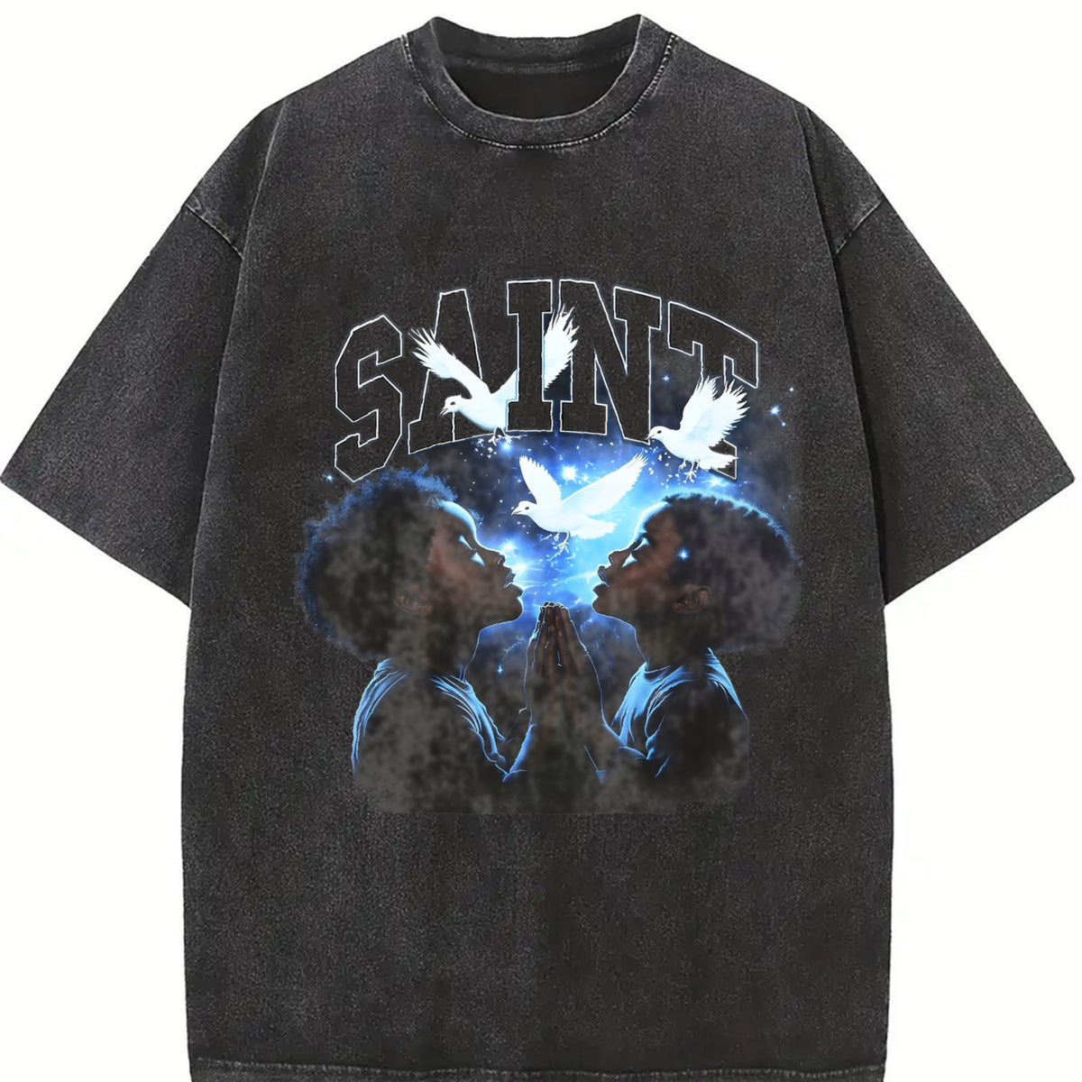 Saint Kids & Dove Religious Vintage Washed T-Shirt in Black