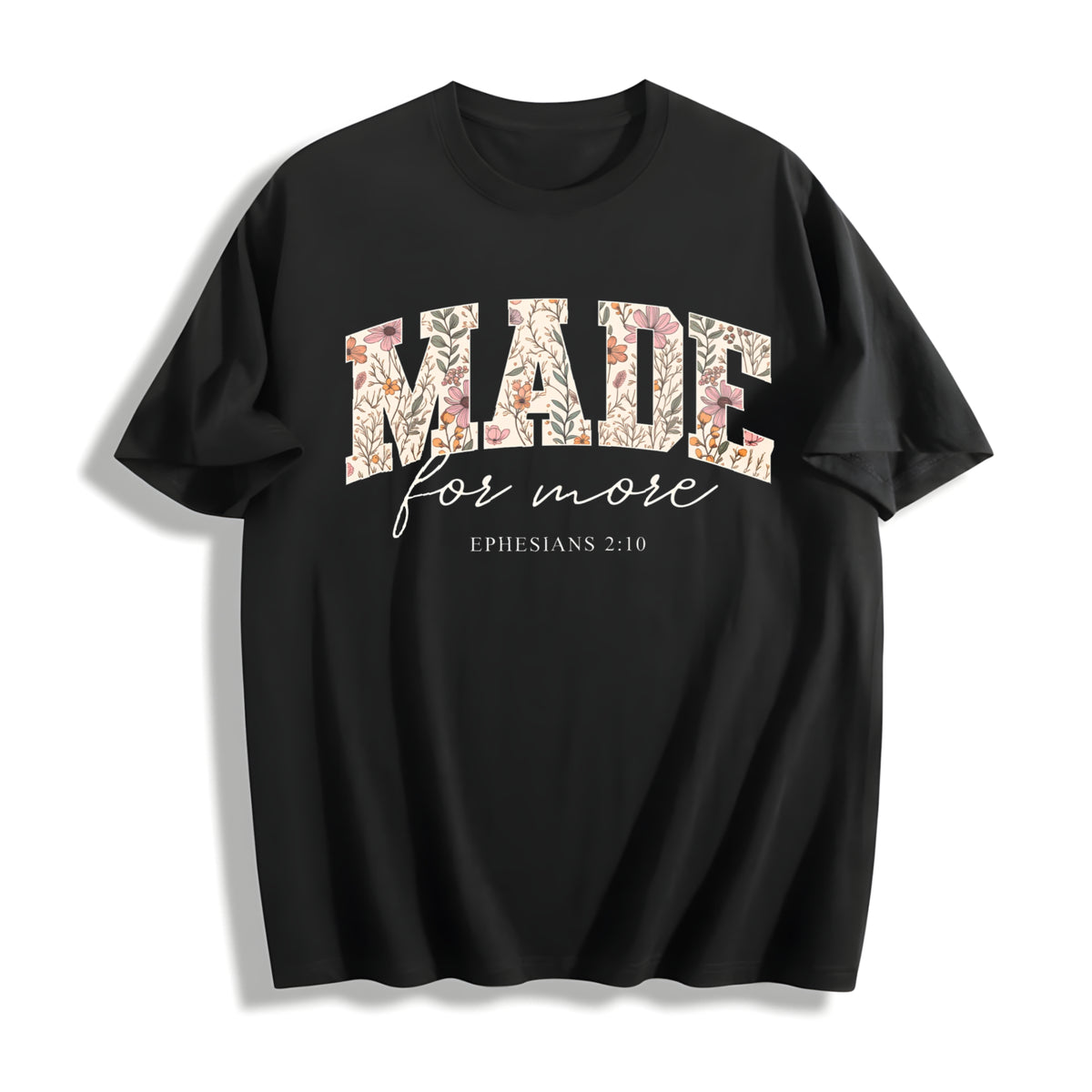 Floral & Letter Ladies for All Seasons Cotton T-Shirt in Black