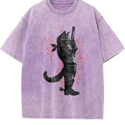 Cowboy Cat Neo-tribal Vintage Washed T-Shirt in Purple