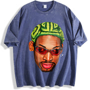 Dennis Zig Zag Green Hair Hollywood 90's vintage washed oversized T-shirt in Blue