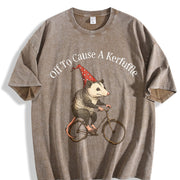 Off To Cause A Kerfuffle Opossum Meme Mental Health vintage washed oversized T-shirt in Brown