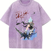 Soul Eater - Black Star Anime Double-sided Japanese Manga vintage washed oversized T-shirt in Purple