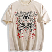 Avant-garde Neutral Retro Loose Black Short-sleeved Vintage Washed T-Shirt in Beige