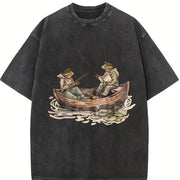 Two Frogs Fishing 90s Vintage Washed T-Shirt in Black