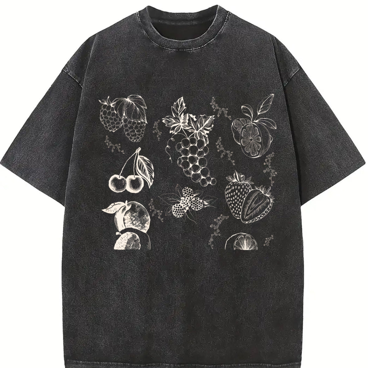 Fruits and Berries 90s Vintage Washed T-Shirt in Black