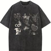 Fruits and Berries 90s Vintage Washed T-Shirt in Black