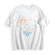 Heart-shaped Sea Sunlight Retro Sports Luokeren Special Cotton T-Shirt in White