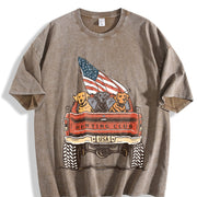 Labrador Hunting Club Patriotic Dog Lover USA Flag Truck Vintage Washed T-Shirt in Brown