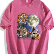 Tigers in Galaxy Retro Tiger Moon Vintage Washed T-Shirt in Red
