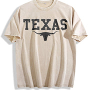 Texas Longhorn Cattle Vintage Washed T-Shirt in Beige