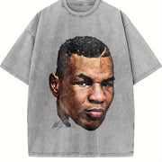 Young Mike Portrait Big Face Custom vintage washed oversized T-shirt in Gray