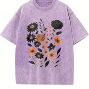 Pressed Flowers Botanical Floral Vintage Washed T-Shirt in Purple