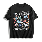 We Are All Different Swim Together Teacher Back to School Cotton T-Shirt in Black