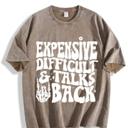 Expensive Difficult and Talks Back Slogan Skeleton Hand vintage washed oversized T-shirt in Brown