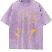 Bee Honeycomb Floral Vintage Washed T-Shirt in Purple