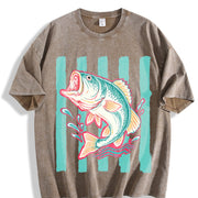 Preppy Bass Fishing Striped Bass Vintage Washed T-Shirt in Brown
