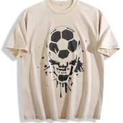 Soccer Skull Vintage Washed T-Shirt in Beige