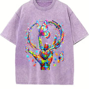For the Urban Explorer & Grunge Vibes: Rainbow Hand Rock Vintage Washed T-Shirt in Purple