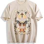 Retro-revival for Weekend Warriors Hand-drawn Moth On Vintage Washed T-Shirt in Beige