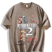Resident Evil 2 You Died horror Game soft game movie game vintage washed oversized T-shirt in Brown