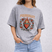 Fire-heart vintage washed oversized T-shirt in Gray