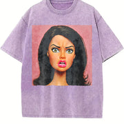 Angry Glam Doll Portrait Vintage Washed T-Shirt in Purple