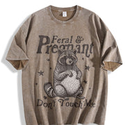 Feral and Pregnant Don't Touch Me Vintage Washed T-Shirt in Brown