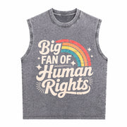 Big Fan of Human Rights Vintage Washed Tank Top in Gray