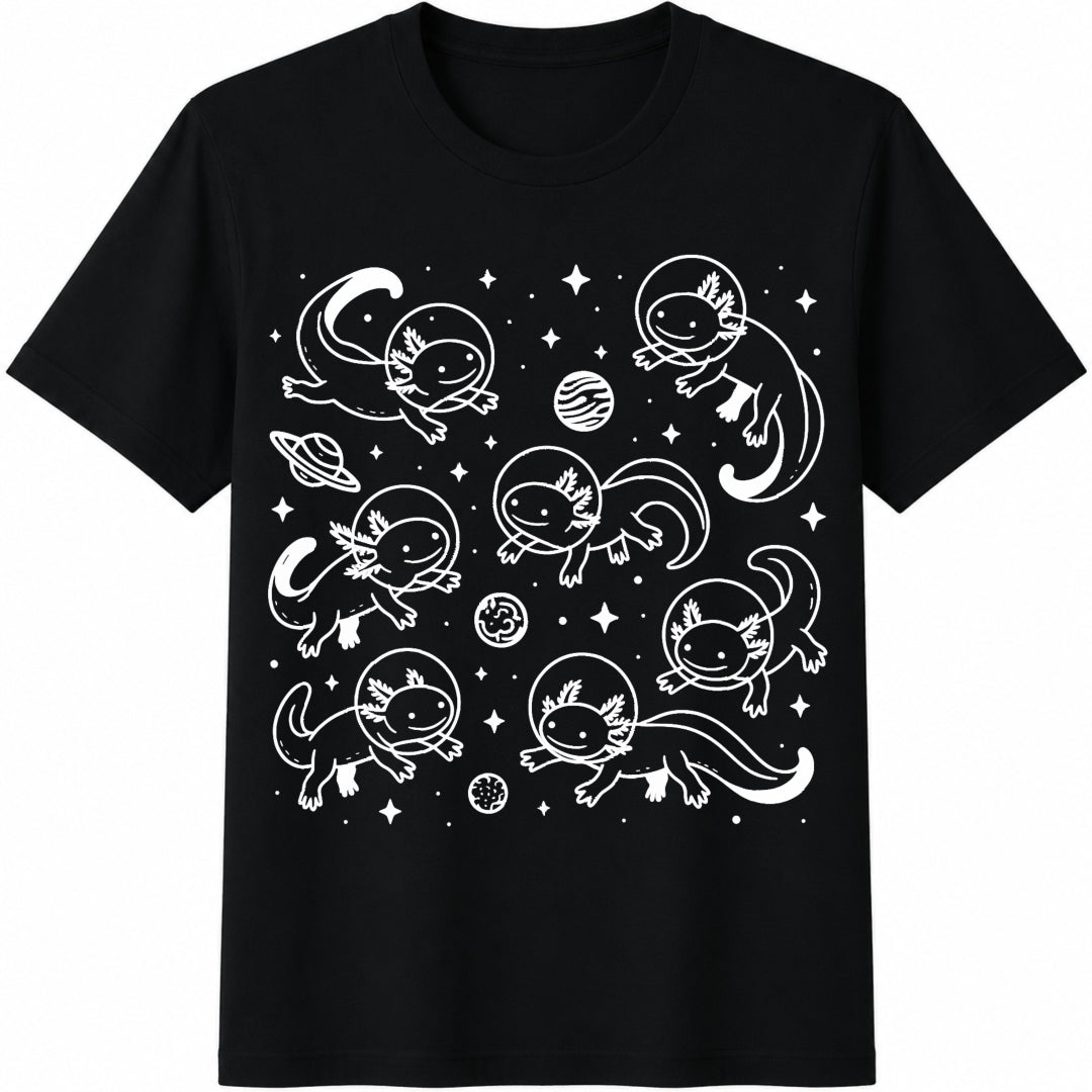 Space Axolotl Youth Astronaut Planet Axolotl Lover Kid Cotton T-Shirt in Black