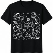 Space Axolotl Youth Astronaut Planet Axolotl Lover Kid Cotton T-Shirt in Black