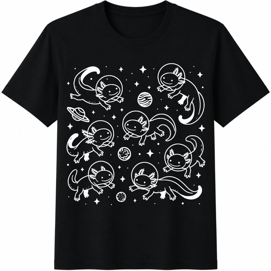 Space Axolotl Youth Astronaut Planet Axolotl Lover Kid Cotton T-Shirt in Black