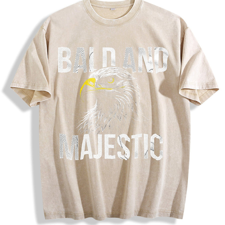Bald and Majestic Sarcastic Eagle Novelty for Classic Vintage Washed T-Shirt in Beige