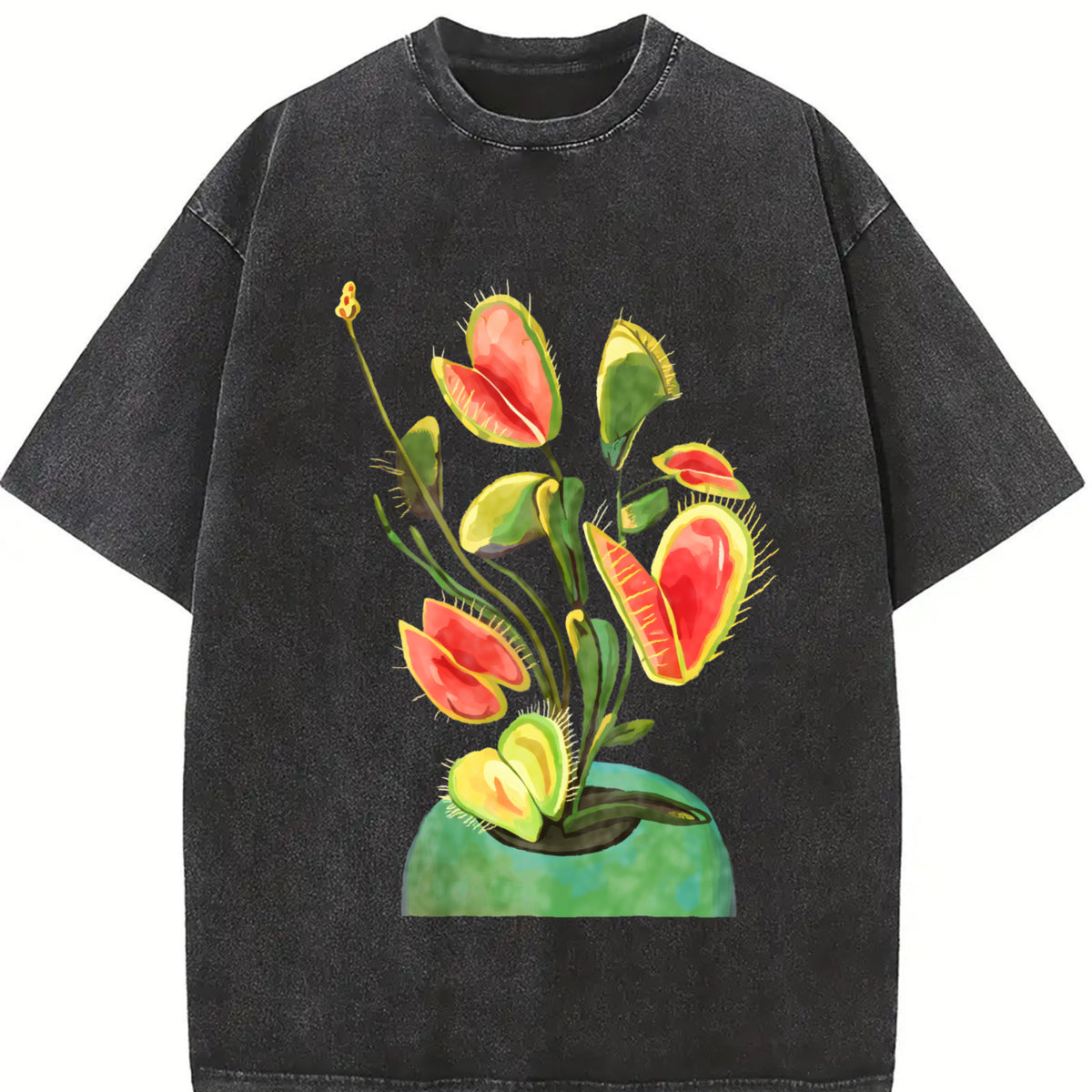 Abstract Tulips Vintage Washed T-Shirt in Black