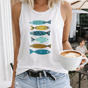 Colorful Fish Women's Color Cotton Tank Top in White