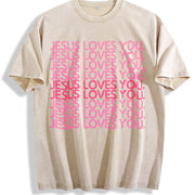 Jesus Loves You Pink Retro Christian Faith Minimalist Vintage Washed T-Shirt in Beige