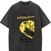 I Lost My Cheeseginity In Kenosha Wisconsin Cartoon vintage washed oversized T-shirt in Black