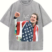 Jack Hughes USA Hockey vintage washed oversized T-shirt in Gray