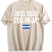 Vos Solo Sos Paja Salvadoran Slang El Salvador Flag vintage washed oversized T-shirt in Beige