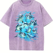Playful Dolphins Ocean Vintage Washed T-Shirt in Purple