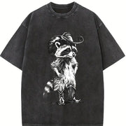 Western Raccoon Retro Cowboy Racoon Vintage Washed T-Shirt in Black