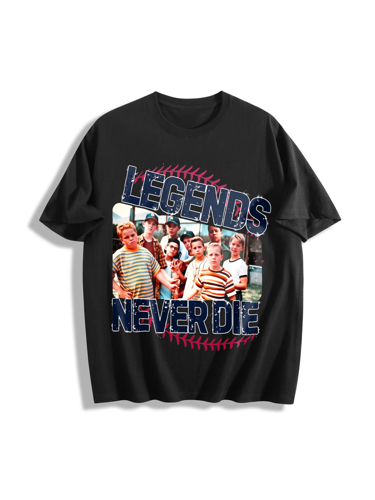 Retro 1990s Sandlot Legends Never Die Cotton T-Shirt in Black